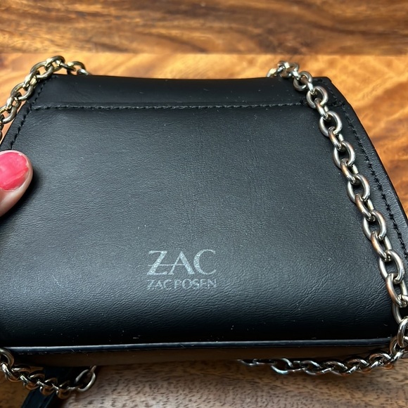 ZAC POSEN SMALL BLACK LEATHER & METAL CHAIN CROSSBODY SHOULDER BAG - Picture 5 of 16